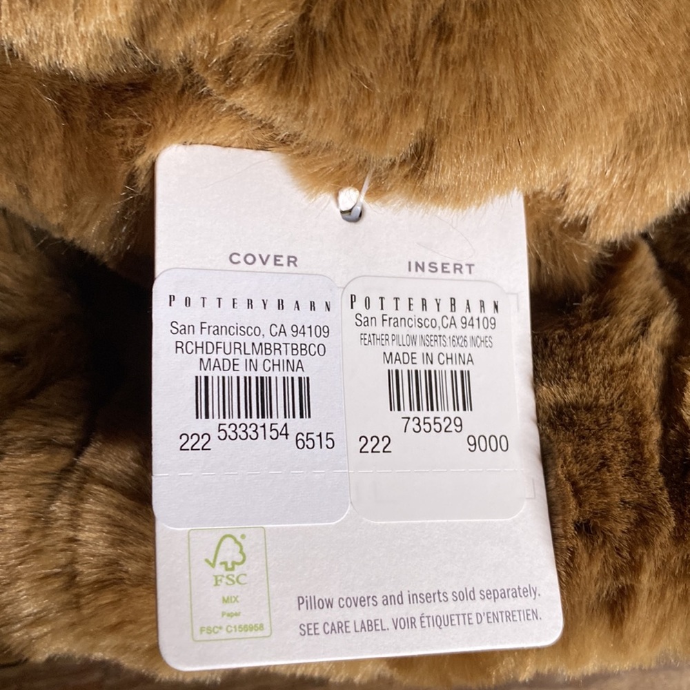 Pottery Barn Cuddly Luxuriously Rich Faux Fur Ruched Brown Lumbar Pillow Cover - Picture 8 of 16